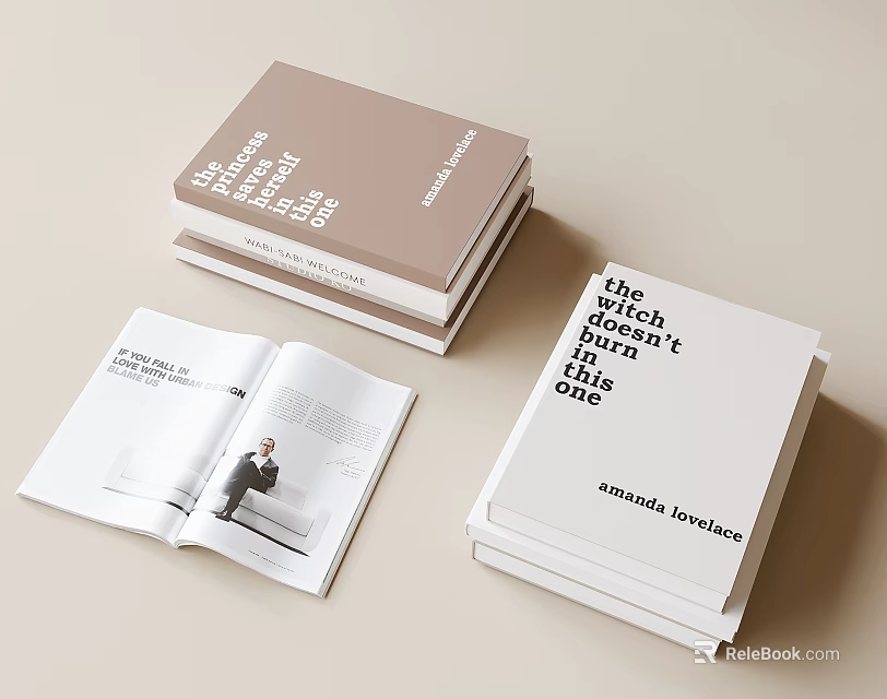 Stack of Books With Open Page Featuring Monica Belevic Most Important One Title 3d model 