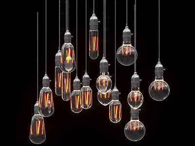 Vintage Illuminated Bulb Pendant Lights With Multiple Various Decorative Designs For Interior Decor 3d model