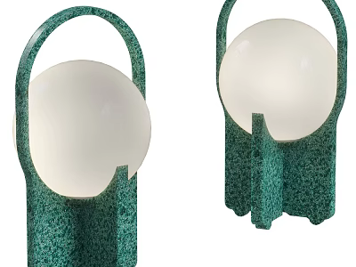 Green Table Lamp With Curved Handle White Spherical Shade And Speckled Base 3d model