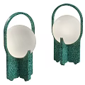Green Table Lamp With Curved Handle White Spherical Shade And Speckled Base