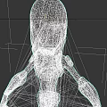 Abstract Sculpture Design 3D Model With Geometric Gray Material And Red Outlines Humanoid Form