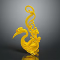 Gold Bird Shaped Fashion Accessory With Intricate Curly Design And Red Gemstone Eyes