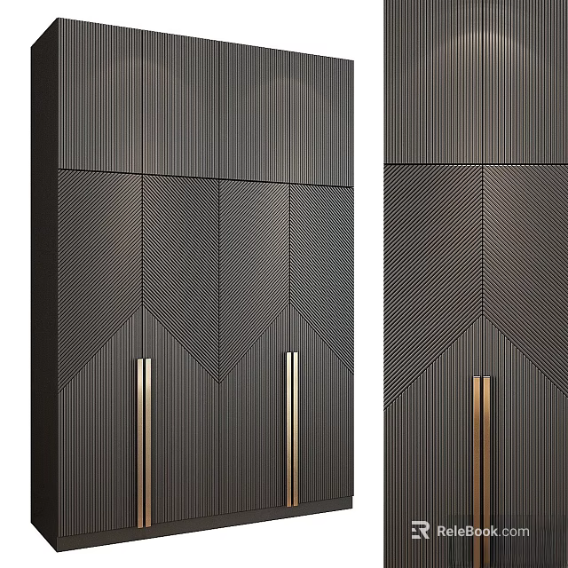 Modern Luxury Kitchen Cabinet Design With Vertical Stripes Geometric Patterns And Gold Handles 3d model 