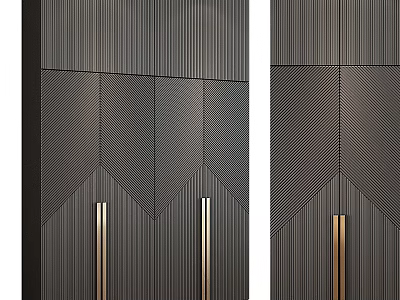 Modern Luxury Kitchen Cabinet Design With Vertical Stripes Geometric Patterns And Gold Handles 3d model