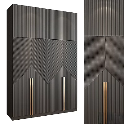 Modern Luxury Kitchen Cabinet Design With Vertical Stripes Geometric Patterns And Gold Handles 3d model