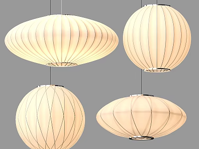 Modern Pendant Lights Featuring Various Shapes White Linear Design Shades and Soft Glow 3d model