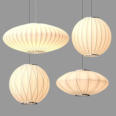 Modern Pendant Lights Featuring Various Shapes White Linear Design Shades and Soft Glow 3d model