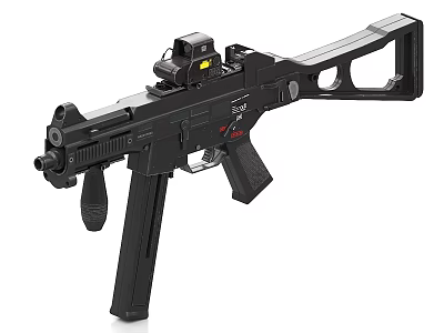 Black tactical submachine gun with scope ergonomic grip and detachable magazine 3d model