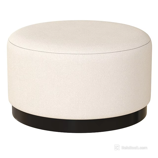 Round Beige Upholstered Ottoman with Black Base for Modern Living Room 3d model 