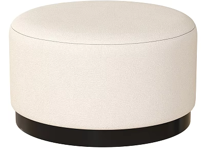 Round Beige Upholstered Ottoman with Black Base for Modern Living Room 3d model