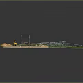 Terrain Model With Green Grass Excavator Soil Mounds And High Voltage Tower Frames