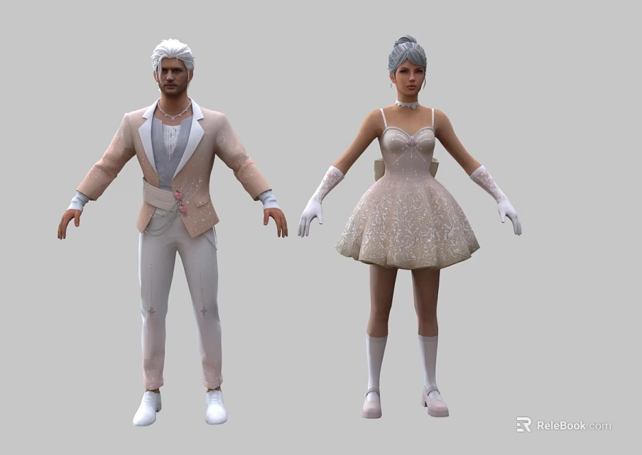 Man With White Hair In Light Brown Blazer White Shirt White Pants And White Shoes 3d model 