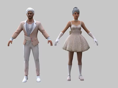 Man With White Hair In Light Brown Blazer White Shirt White Pants And White Shoes 3d model