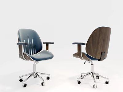 Single Chair With Upholstered Wooden Back Armrests Metal Base And Wheels 3d model