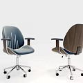 Single Chair With Upholstered Wooden Back Armrests Metal Base And Wheels