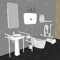 Modern Bathroom Toilet With Grab Bars Sink Mirror And Shelf