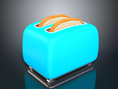 Blue Toaster Electronic Kitchen Appliance With Toasted Bread Slices Inside 3d model