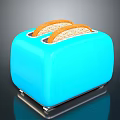 Blue Toaster Electronic Kitchen Appliance With Toasted Bread Slices Inside