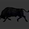 Detailed Black Bull Sculpture in Charging Pose on Gray Gradient Background