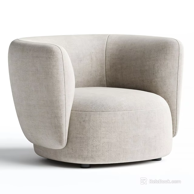 Comfortable Beige Upholstered Single Sofa With Curved Armrest And Modern Curved Design 3d model 