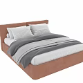 Double Bed with Brown Upholstered Headboard and White Gray Bedding Pillows 3d model