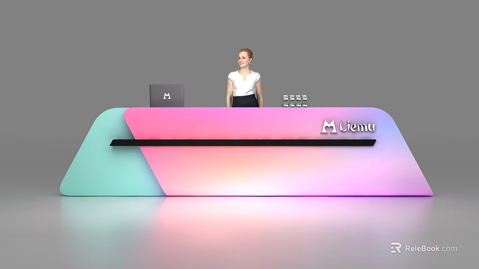 M.licata Modern Reception Desk with Gradient Colors Computer Monitor and Receptionist 3d model 