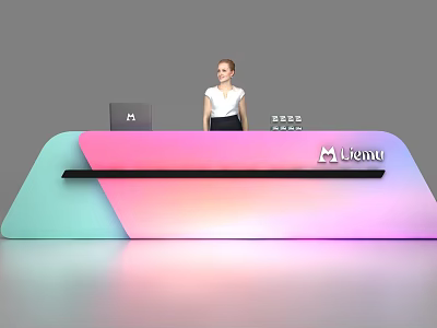 M.licata Modern Reception Desk with Gradient Colors Computer Monitor and Receptionist 3d model