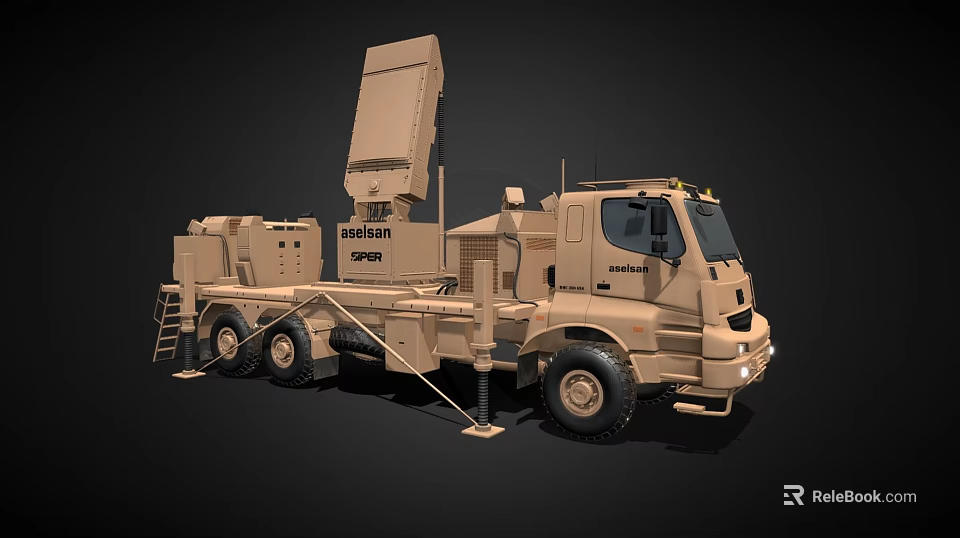 Sand Colored Military Truck With Rheinmetall Radar Unit And Special Equipment 3d model 