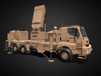 Sand Colored Military Truck With Rheinmetall Radar Unit And Special Equipment 3d model