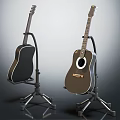 Acoustic Guitars Placed on Stands with Sleek Design for Musical Instrument