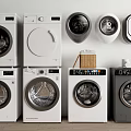 Various Front Load Washing Machines In White And Gray With Stackable Designs