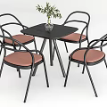 Modern Dining Table Set with Black Square Table Four Curved Back Chairs Pink Padded Seats 3d model