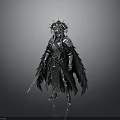 Mythical Woman in Elaborate Armor With Crown Feathered Cape And Long Sword