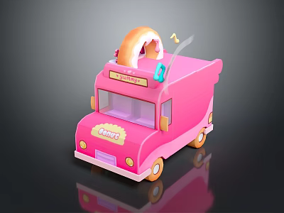 Cute Pink Donut Truck With Decorative Donut On Top And Sweet Mobile Cart Design 3d model