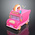 Cute Pink Donut Truck With Decorative Donut On Top And Sweet Mobile Cart Design