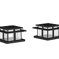 Two Solar Powered Outdoor Lights With Square Design And Illuminated Decorative Elements