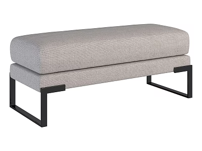 Modern Light Gray Upholstered Bench With Soft Fabric Cushion And Black Metal Legs 3d model