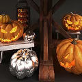 Halloween Decorative Ornament Set With Jack o Lanterns Witch Hat Lanterns Fall Leaves And Crow