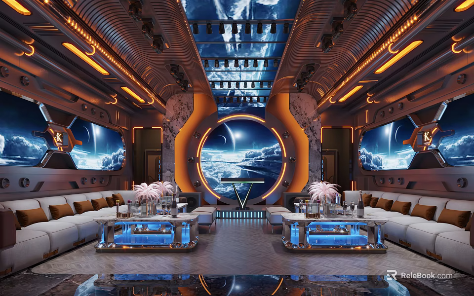 Luxurious KTV Interior Design With Large Curved Screens Soft Sofas And Ambient Lighting 3d model 