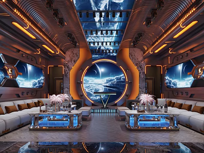 Luxurious KTV Interior Design With Large Curved Screens Soft Sofas And Ambient Lighting 3d model