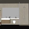 Modern Bathroom Sink Vanity With Large Mirror Faucet Toiletries White Toilet And Shower Fixture
