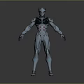 Game and Movie Character Silver Robot With Metallic Armor Blue Red Details Futuristic Design