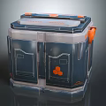 Modern Blue And Orange Storage Box With Double Door Design Transparent Top And Geometric Logo 3d model