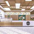 Modern Hong Kong Style Restaurant Interior With Display Counter Beverages Green Plants And Wooden Ceiling
