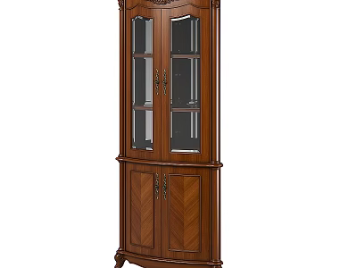 Classic Solid Wood Wardrobe With Glass Doors And Intricate Carved Design 3d model