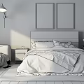 Double Bed Featuring Black White Chevron Quilt Red Pillows Blue Blanket And Keep Calm Posters
