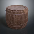 Traditional Round Wooden Barrel as Daily Life Product with Stripe Decoration and Natural Texture