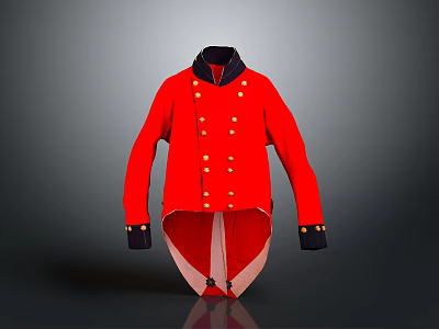 Red Uniform Coat As Daily Item With Gold Buttons Black Collar Cuffs Split Back Hem 3d model