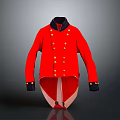 Red Uniform Coat As Daily Item With Gold Buttons Black Collar Cuffs Split Back Hem