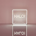 Billboard On Pink Background With White Neon Frame HALO Text And Reflection